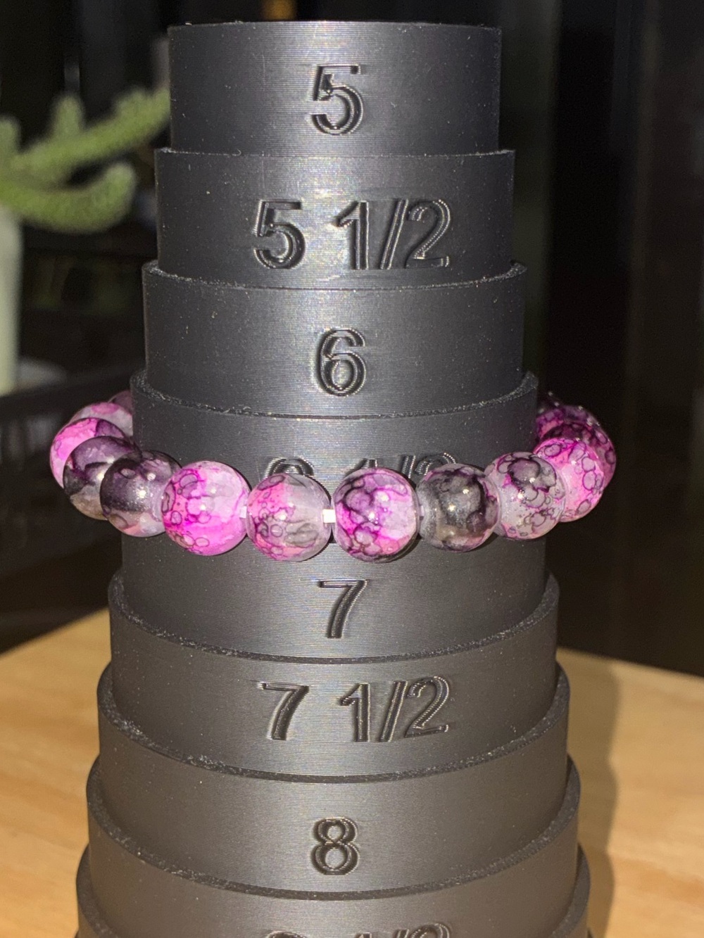 Pink Marbled Glass Beaded Stretch Bracelet - Handmade